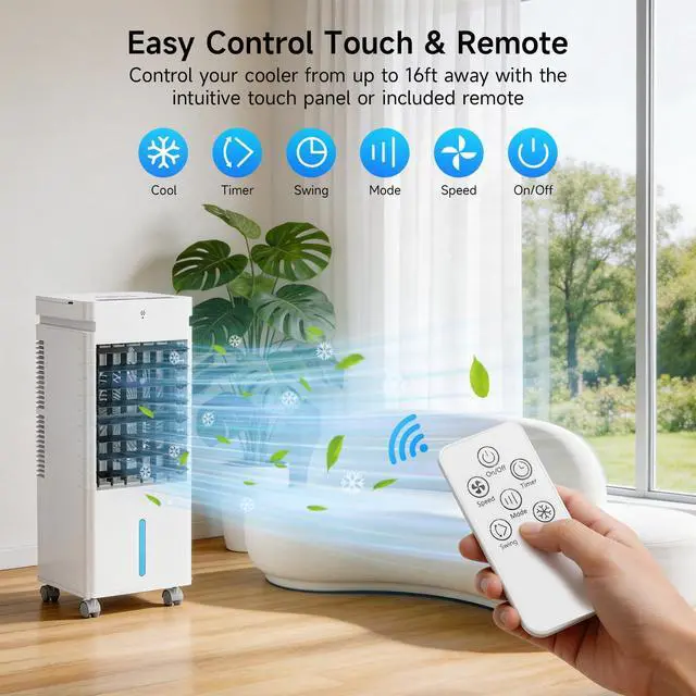 Alt view image 5 of 7 - Portable Air Conditioners,Windowless Swamp Cooler Portable AC Unit, Cooling Fan That Blow Cold Air w/Remote 5L Tank 12 Speeds 9H Timer, Evaporative Air Cooler for Bedroom Indoor Room (white)