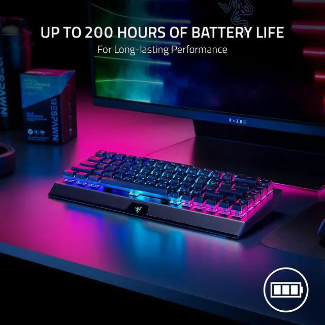 Alt view image 5 of 7 - BlackWidow V3 Mini HyperSpeed 65% Wireless Mechanical Gaming Keyboard: Green Mechanical Switches Tactile & Clicky - Phantom Pudding Keycaps - Chroma RGB - Up to 200 Hr Battery - Snap Tap