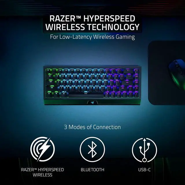 Alt view image 3 of 7 - BlackWidow V3 Mini HyperSpeed 65% Wireless Mechanical Gaming Keyboard: Green Mechanical Switches Tactile & Clicky - Phantom Pudding Keycaps - Chroma RGB - Up to 200 Hr Battery - Snap Tap