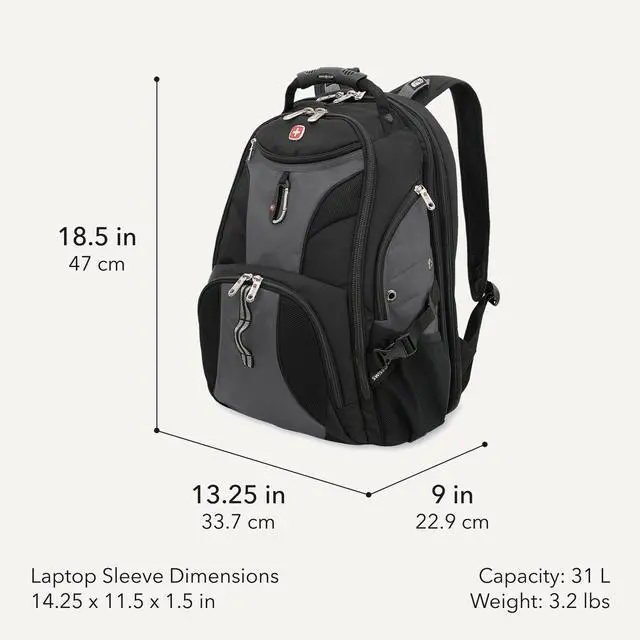 Alt view image 2 of 7 - 1900 ScanSmart Laptop Backpack, Fits Most 17-Inch Laptops, TSA-Friendly Lay-Flat Design, RFID Protection, and Tablet Pocket, Black, 31L, 18.5-Inch