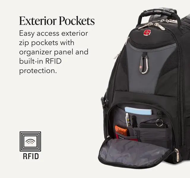 Alt view image 4 of 7 - 1900 ScanSmart Laptop Backpack, Fits Most 17-Inch Laptops, TSA-Friendly Lay-Flat Design, RFID Protection, and Tablet Pocket, Black, 31L, 18.5-Inch