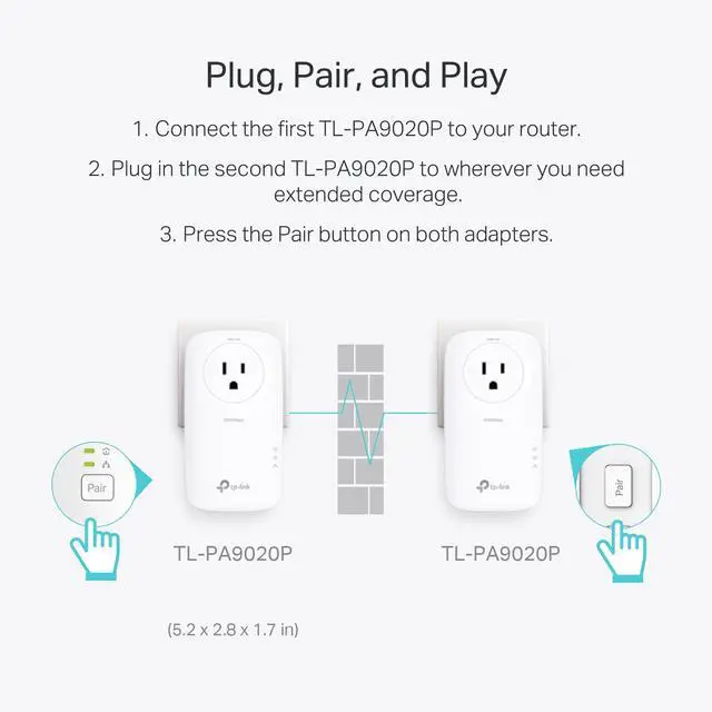 Alt view image 5 of 7 - AV2000 Powerline Ethernet Adapter TL-PA9020P KIT - Powerline Network Adapter, Passthrough, 2x2 MIMO, 2 Gigabit Ports, Ethernet Over Power, Plug Pair & Play, Power Saving, Free Expert Help