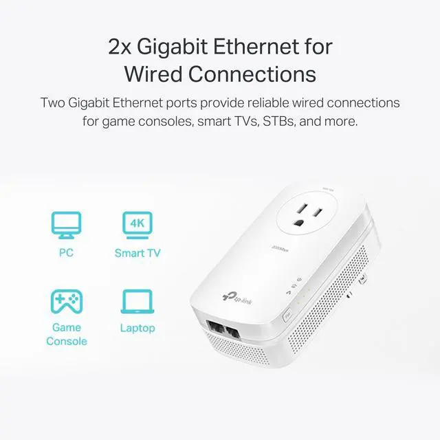 Alt view image 6 of 7 - AV2000 Powerline Ethernet Adapter TL-PA9020P KIT - Powerline Network Adapter, Passthrough, 2x2 MIMO, 2 Gigabit Ports, Ethernet Over Power, Plug Pair & Play, Power Saving, Free Expert Help
