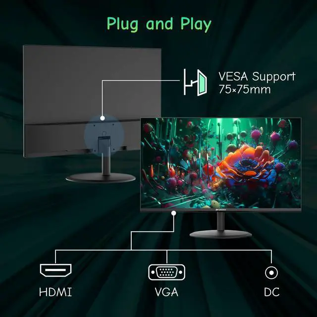 Alt view image 5 of 7 - Computer Monitor 24 inch Eye Care FHD 1080P Display HDMI,VGA Ports with 178° Viewing Angle/Frame-Less/Tilt/VESA Compatible for Office and Home