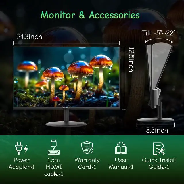 Alt view image 7 of 7 - Computer Monitor 24 inch Eye Care FHD 1080P Display HDMI,VGA Ports with 178° Viewing Angle/Frame-Less/Tilt/VESA Compatible for Office and Home