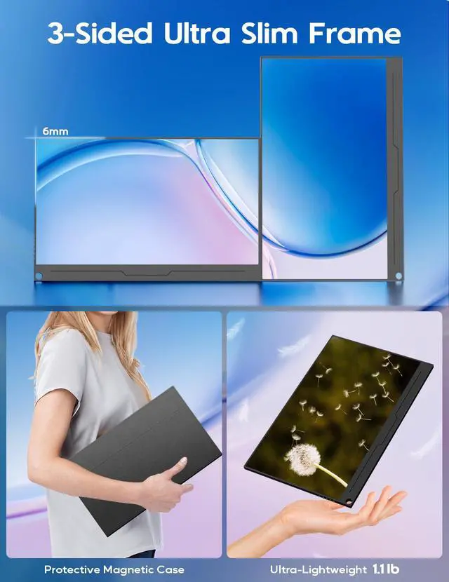 Alt view image 5 of 7 - 4K Portable Monitor 15.6" 3840x2160 UHD USB-C HDMI Laptop Monitor, 100% Adobe RGB IPS Computer Gaming Display HDR Travel Screen w/Speakers for Laptop Xbox PS5 Switch PC Phone
