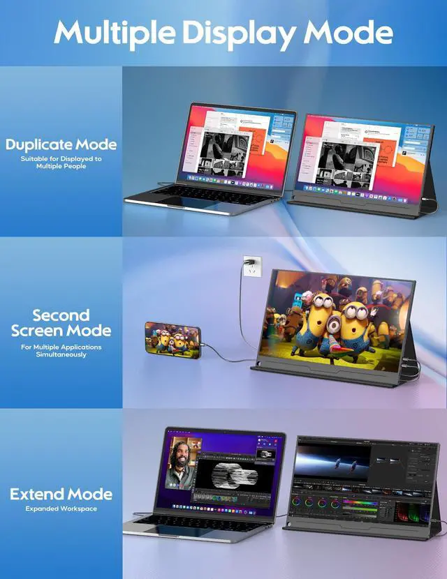 Alt view image 7 of 7 - 4K Portable Monitor 15.6" 3840x2160 UHD USB-C HDMI Laptop Monitor, 100% Adobe RGB IPS Computer Gaming Display HDR Travel Screen w/Speakers for Laptop Xbox PS5 Switch PC Phone