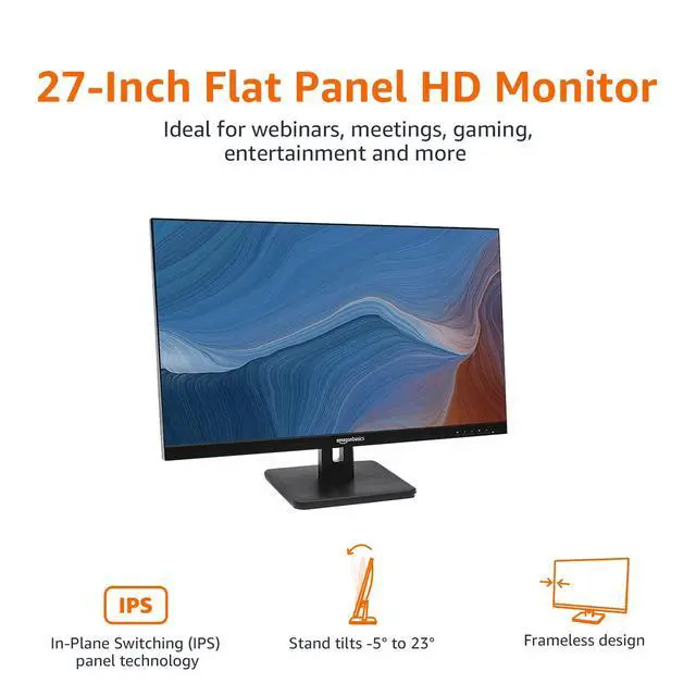 Alt view image 2 of 4 - 27 in IPS Monitor, Full HD 1080P, 75 Hz, Adjustable Stand, HDMI, Display Port, VGA Input, Built-in Speakers, VESA Compatible, Black