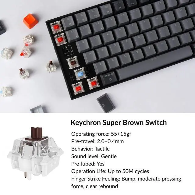 Alt view image 4 of 7 - K4 96% Layout 100 Keys Wireless Bluetooth 5.1/Wired USB Mechanical Gaming Keyboard with Keychron Super Brown Switch White LED Backlight N-Key Rollover for Mac Windows PC-Version 2