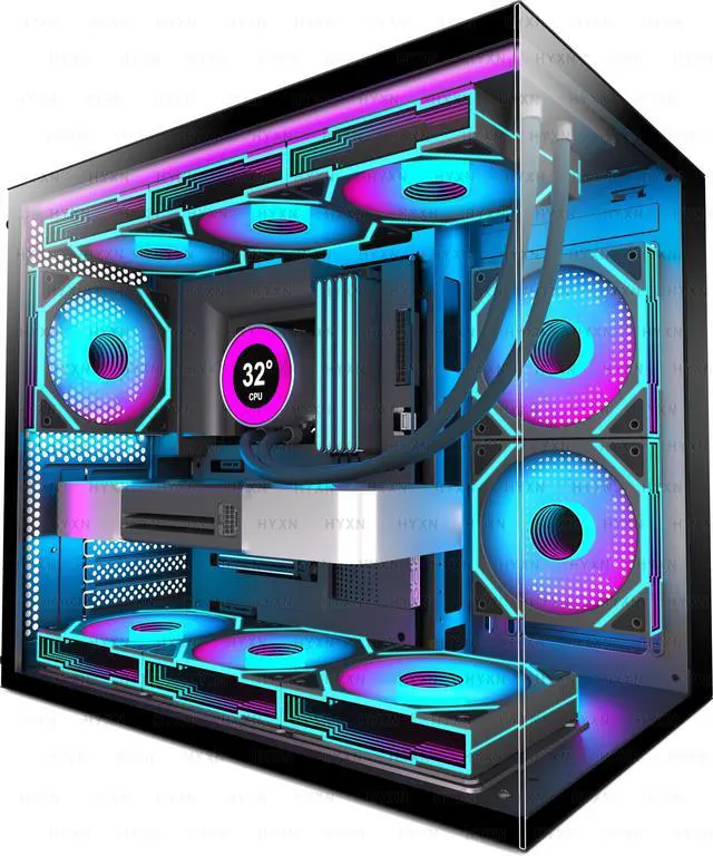 Main image of H3 HYXN ATX PC Case - Pre-Installed with 6 Infinity Mirror PWM ARGB Fans - Compact Dual Cavity Mid-Tower PC Gaming Case - with Type-C 3.2-360mm Radiator Support, Black