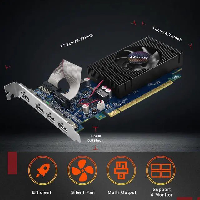 Alt view image 5 of 6 - GT 740 4GB GDDR5 Low Profile GPU Graphics Card, 4X HDMI Ports for Quad Multi-Monitor Setup, PCI Express 3.0 x16, Silent Cooling, Ideal for Office and Home Theater