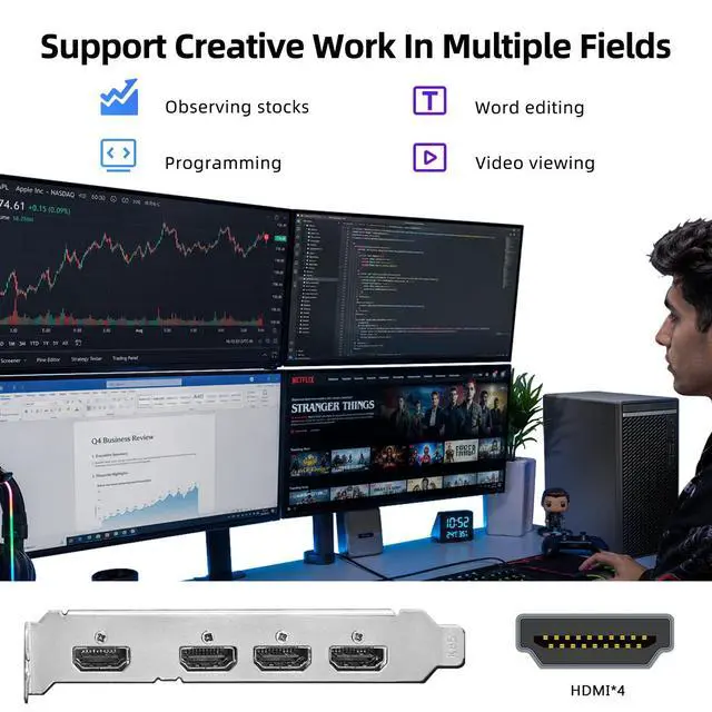 Alt view image 3 of 6 - GT 740 4GB GDDR5 Low Profile GPU Graphics Card, 4X HDMI Ports for Quad Multi-Monitor Setup, PCI Express 3.0 x16, Silent Cooling, Ideal for Office and Home Theater