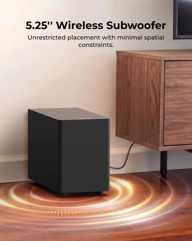 Alt view image 6 of 7 - Sound Bar with Wireless Subwoofer, 240W Peak Power, VoiceMX & BassMX, App Control, 2.1ch Soundbar for Smart TV, Adjustable Bass, HDMI, Optical, Bluetooth 6.0, Poseidon M30 (2026 Model)