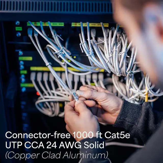 Alt view image 3 of 7 - 1,000ft Bulk Cat5e Wire, CCA Ethernet Cable, 24 AWG, UTP Pull Box, LAN Network, Gray, CABLE-V001