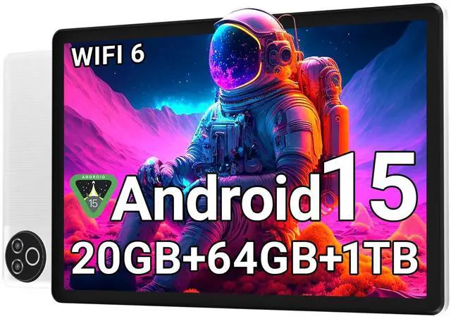 Main image of Android 15 Tablet 10 Inch, 20GB RAM 64GB ROM 1TB Expandable, Fast WiFi 6 & BT 5.4 Tablets 5-Core, HD IPS Touchscreen, 8H+ Battery, Dual Camera Portable Tablet for Kids & Adults, Gift, Streaming -White