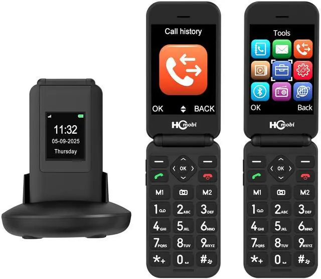 Main image of 2.8+1.5" Flip Phone Unlocked, Dual Screen Flip Phones for Seniors, SOS ButtonSpeed DialLarge FontsCharging Dock1400mAh Battery | Big Buttons | Bluetooth | Camera