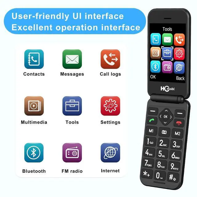 Alt view image 2 of 7 - 2.8+1.5" Flip Phone Unlocked, Dual Screen Flip Phones for Seniors, SOS ButtonSpeed DialLarge FontsCharging Dock1400mAh Battery | Big Buttons | Bluetooth | Camera