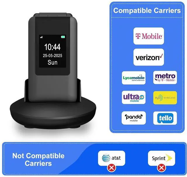 Alt view image 3 of 7 - 2.8+1.5" Flip Phone Unlocked, Dual Screen Flip Phones for Seniors, SOS ButtonSpeed DialLarge FontsCharging Dock1400mAh Battery | Big Buttons | Bluetooth | Camera