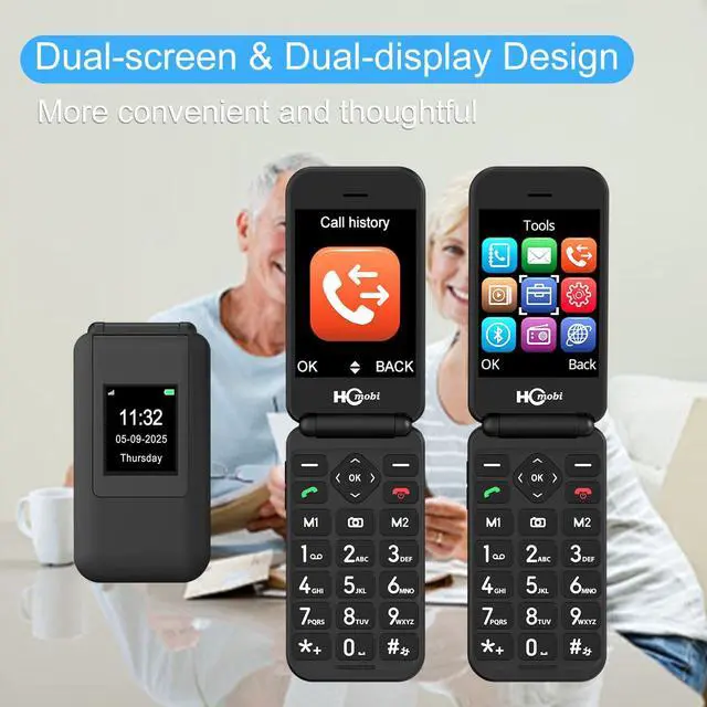 Alt view image 4 of 7 - 2.8+1.5" Flip Phone Unlocked, Dual Screen Flip Phones for Seniors, SOS ButtonSpeed DialLarge FontsCharging Dock1400mAh Battery | Big Buttons | Bluetooth | Camera