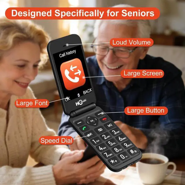 Alt view image 6 of 7 - 2.8+1.5" Flip Phone Unlocked, Dual Screen Flip Phones for Seniors, SOS ButtonSpeed DialLarge FontsCharging Dock1400mAh Battery | Big Buttons | Bluetooth | Camera