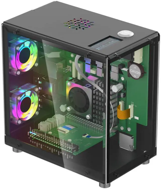 Main image of Mini PC Case for Raspberry Pi 5: Aluminum Case with 3 Cooling Fans, 1.3" OLED Display, PCIe M.2 NVMe SSD 2230/2242/2260/2280 Support, RTC, Full Port Access, Compact (Pitower Gen 1)