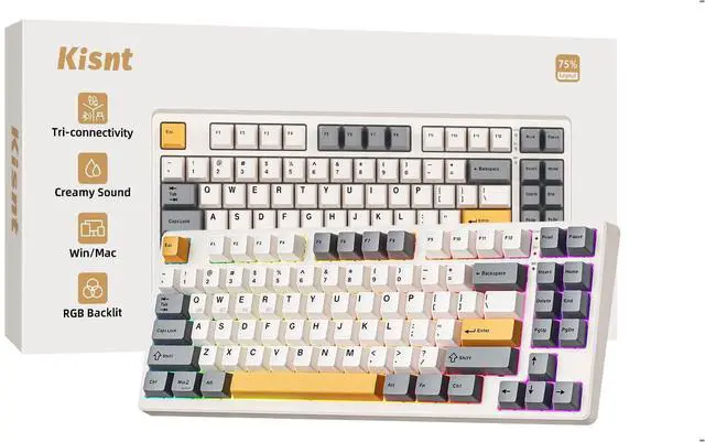 Main image of KN85 Wireless Mechanical Keyboard, 75% Layout, Bluetooth/2.4GHz/USB-C, Custom RGB Backlit, Hot-Swappable Linear Switch, Creamy Sound for Gaming/Typing (Retro Beige)