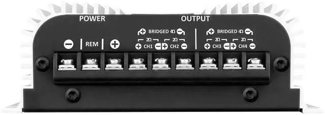 Alt view image 4 of 7 - TS 400x4 400 watts RMS 4 Channels Full Range Car Audio Amplifier, 2 Bridged Channels, RCA Input Class D, Output Power, Multichannel Amplifier System, Small - TS400X4