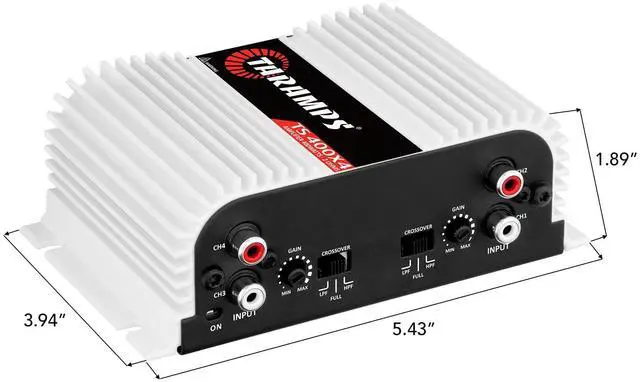 Alt view image 6 of 7 - TS 400x4 400 watts RMS 4 Channels Full Range Car Audio Amplifier, 2 Bridged Channels, RCA Input Class D, Output Power, Multichannel Amplifier System, Small - TS400X4