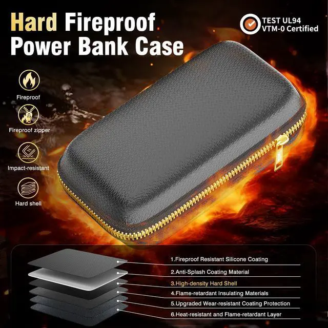 Alt view image 2 of 7 - Electronics Travel Organizer with Fireproof Zipper, Hard Case Explosion-Proof Cables Carry Box Compatible with Hard Drive, Fireproof Portable Safe Storage for Power Bank, Phone, Charger, Cord, Black