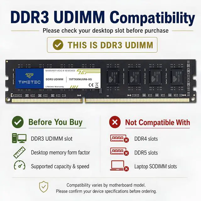 Alt view image 4 of 7 - 16GB KIT(2x8GB) DDR3L / DDR3 1600MHz (DDR3L-1600) PC3L-12800 / PC3-12800 Non-ECC Unbuffered 1.35V/1.5V CL11 2Rx8 Dual Rank 240 Pin UDIMM Desktop PC Computer Memory RAM(SDRAM) Module Upgrade