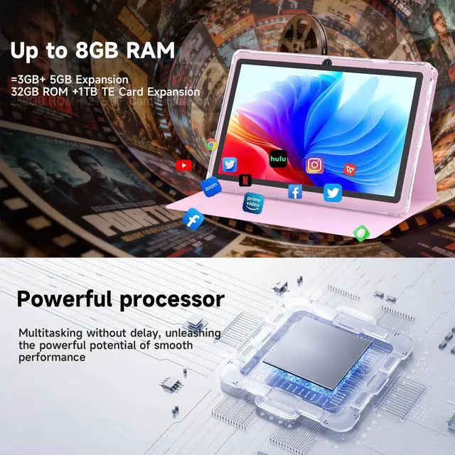 Alt view image 6 of 7 - Android 14.0 Tablet 7", RAM 8GB(3+5Expand)+32GB ROM Tablets, Dual Camera, 1024 x 600 IPS Display Screen, 1TB Expand, Tablet with Case (Pink)
