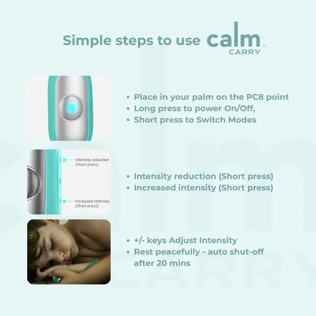 Alt view image 7 of 7 - CalmCarry Sleep Aid Device Handheld Microcurrent Relaxation Tool, Supports Calm, Focus & Gentle Relief, USB Rechargeable, Portable Wellness Device for Adults & Kids | Teal Calm Carry