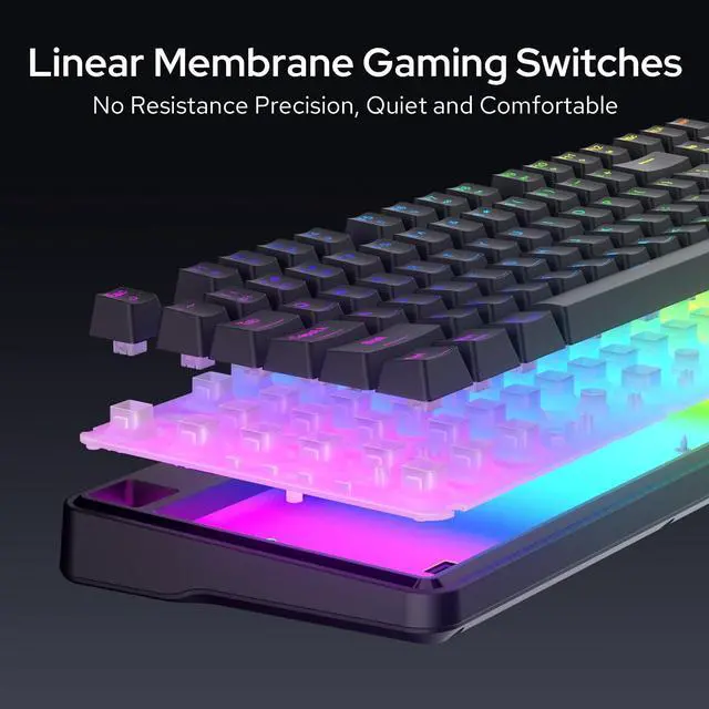 Alt view image 5 of 7 - K526 PRO RGB Wireless Membrane Gaming Keyboard, 104 Keys Mechanical-Feel Keyboard w/LED Info Display, Media/Backlit Knob Control, Smooth Linear Switch & Software Supported