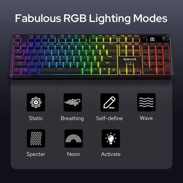 Alt view image 7 of 7 - K526 PRO RGB Wireless Membrane Gaming Keyboard, 104 Keys Mechanical-Feel Keyboard w/LED Info Display, Media/Backlit Knob Control, Smooth Linear Switch & Software Supported