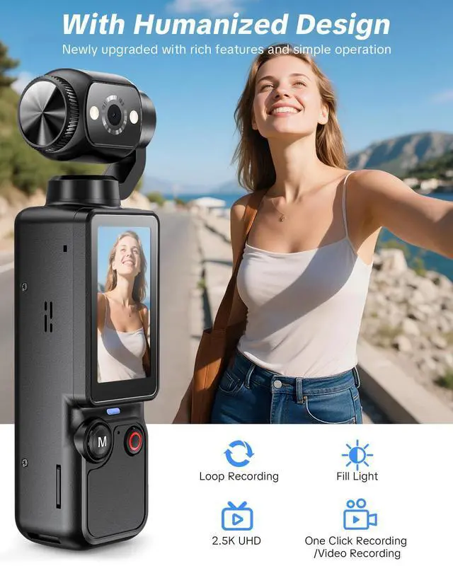 Alt view image 2 of 7 - Vlogging Camera with 180° Rotating Lens, Pocket Body Camera with Audio & Video Recording,7-Hour Battery, Handheld POV Cameras with 32GB Card, Easy One-Button Recording for Travel,Daily Life
