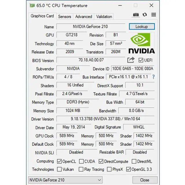 Alt view image 6 of 6 - GeForce GT 210 1024 MB DDR3 Low Profile Graphics Card, PCI Express 1.0 x16, Entry Level GPU for PC, SFF and HTPC (HDMI/VGA)