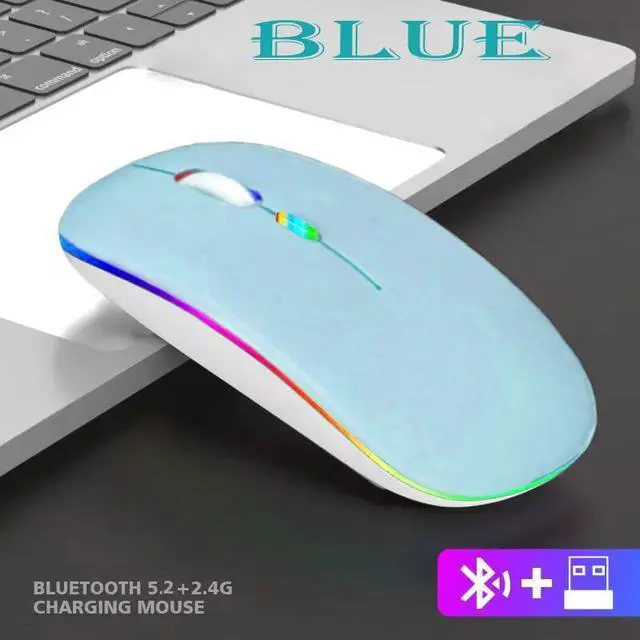 Alt view image 3 of 7 - Wireless Bluetooth Mouse,LED Dual Mode Rechargeable Silent Slim Laptop Mouse,Portable(BT5.2+USB Receiver) Dual Mode Computer Mice,for Laptop,Desktop Computer,ipad Tablet,Phone,TV (Blue)