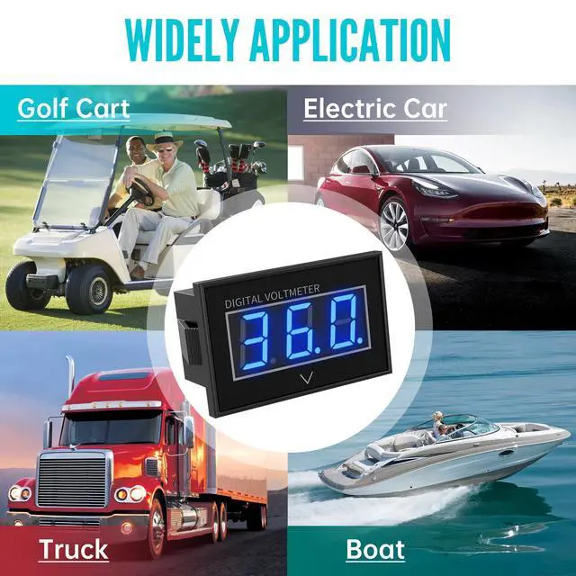 Alt view image 2 of 6 - Golf Cart Battery Meter 12V 24V 36V 48V 60V 72V, Waterproof Voltage Meter with Blue LED Digital Volt Gauge DC15-120V for Yamaha Club Car EZGO Golf Carts 1981-up, Boats, Trucks