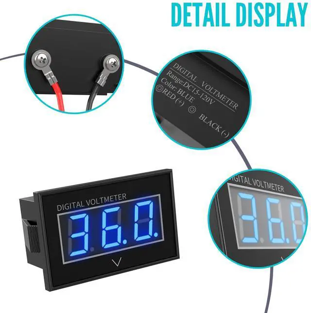 Alt view image 4 of 6 - Golf Cart Battery Meter 12V 24V 36V 48V 60V 72V, Waterproof Voltage Meter with Blue LED Digital Volt Gauge DC15-120V for Yamaha Club Car EZGO Golf Carts 1981-up, Boats, Trucks
