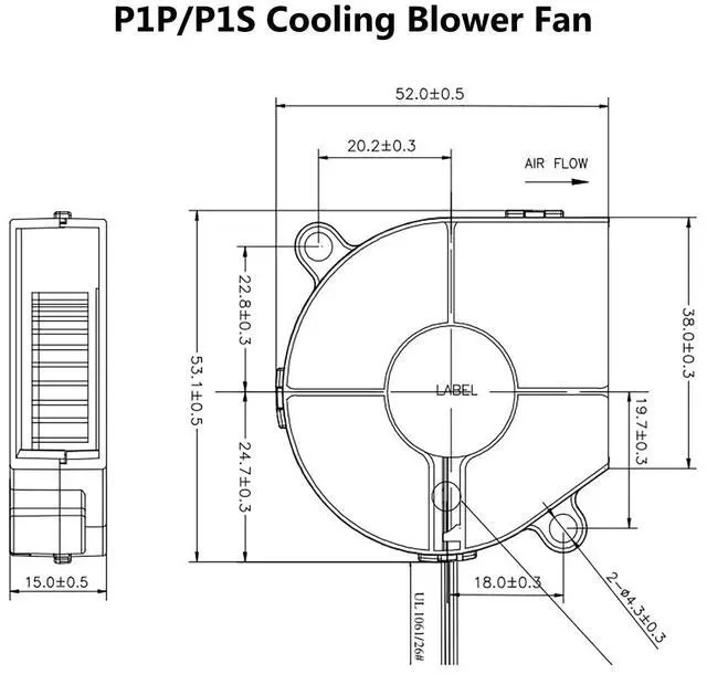 Alt view image 4 of 7 - 3D Printer DC24V Extruder Hotend Cooling Fan 5015 for Bambu Lab P1P/P1S, 50x50x15mm with Dual Ball Bearing 4.08W 0.22A, Cooling Fan with Cable Line 7800 ± 10% RPM