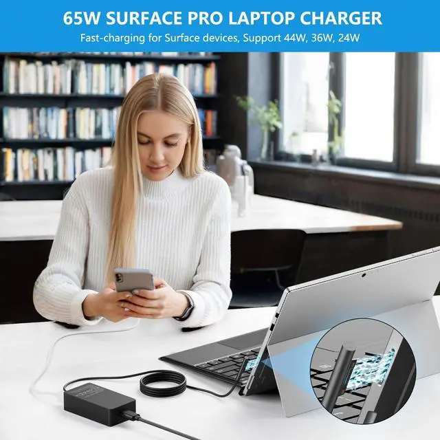 Alt view image 5 of 6 - 65W Surface Pro Laptop Charger Power Supply Adapter for Microsoft Surface Pro 11/10/9/8/7+/7/6/5/4/3, Surface Laptop, Surface Book, Surface Go, Surface Laptop Go, with 6.2 Ft Power Cord