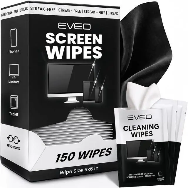 Main image of Screen Wipes (150 Pack) - Electronic Wipes, Computer Screen Cleaner Wipes for Electronics | Computer Screen Wipes Phone Wipes & Lens Wipes for PC, Laptop, Phone, Car & More - Microfiber Included