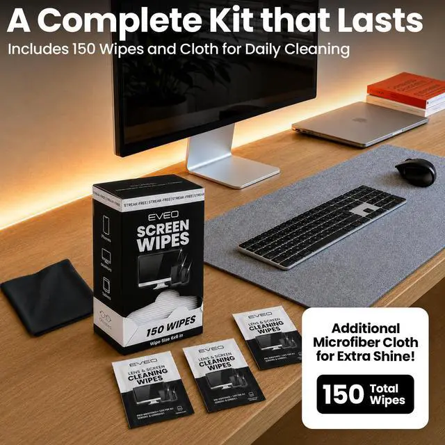 Alt view image 7 of 7 - Screen Wipes (150 Pack) - Electronic Wipes, Computer Screen Cleaner Wipes for Electronics | Computer Screen Wipes Phone Wipes & Lens Wipes for PC, Laptop, Phone, Car & More - Microfiber Included