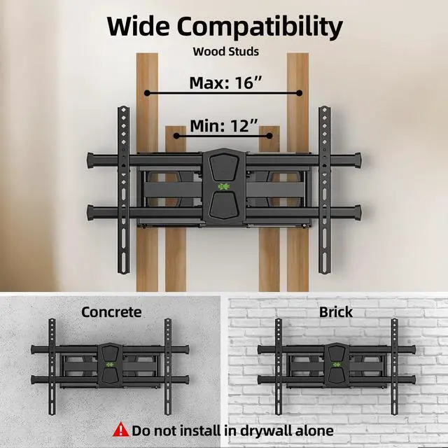 Alt view image 2 of 7 - Full Motion TV Wall Mount for 42-82 Inch TVs up to 120lbs, Wall Mount TV Bracket with Articulating Swivel Tilt Extension Leveling, Max VESA 600x400mm Fits 12/16" Wood Stud