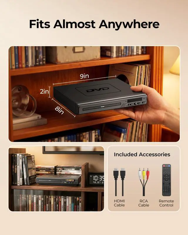 Alt view image 4 of 6 - Region-Free DVD Player for TV: Plays Regions 0-6 & Multi Formats - Designed for Collectors & Vintage Movie Collections - HDMI/RCA Compact DVD/CD Player for Smart TV, Home Stereo & RV