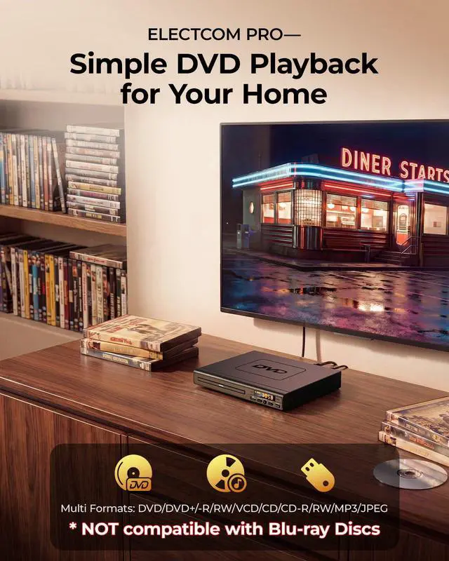 Alt view image 2 of 6 - Region-Free DVD Player for TV: Plays Regions 0-6 & Multi Formats - Designed for Collectors & Vintage Movie Collections - HDMI/RCA Compact DVD/CD Player for Smart TV, Home Stereo & RV