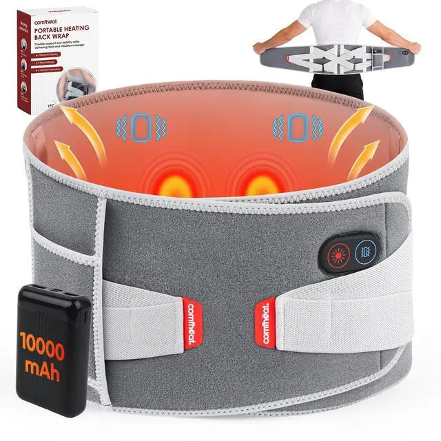 Main image of Cordless Back Heating Pad with Vibration Massage for Pain Relief, Portable Lower Back Massager Wearable Heat Brace 10000mAh Battery Powered for Lumbar, Sciatica Pain for Mom Dad