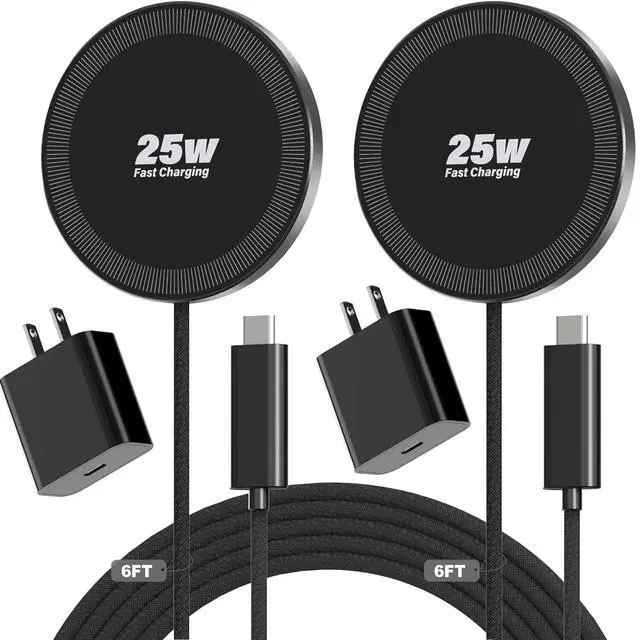 Main image of 25W Magnetic Wireless Charger, 6FT Fast Charging Pad Wireless Charge for iPhone 17 16 /AirPods3/2/Pro/for Galaxy S26 Ultra/Pixel 10 Series, Portable Charger for Desk& Travel(2Pack,Black)