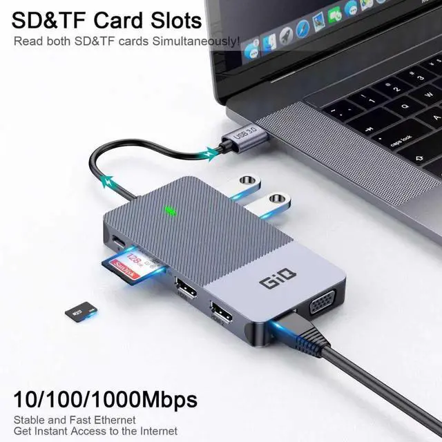 Alt view image 5 of 7 - USB Docking Station USB C HUB USB 3.0 to Dual HDMI VGA Adapter Triple Display USB C Laptop Docking Station Dual Monitor HDMI Splitter Extender Compatible with MacBook M1 M2 M3 M4 M5 USB Dock