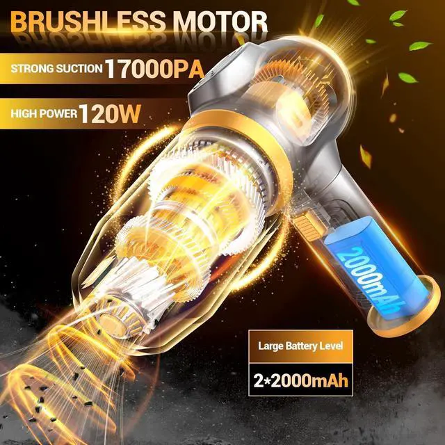 Alt view image 2 of 6 - Portable Car Vacuum Cordless Mini Handheld Vacuums Cleaner Rechargeable with LCD Display and Multi-Nozzles, High Power Hand held Cleaners for Car, Home, Office, Sofa, Pet Hair,Keyboard